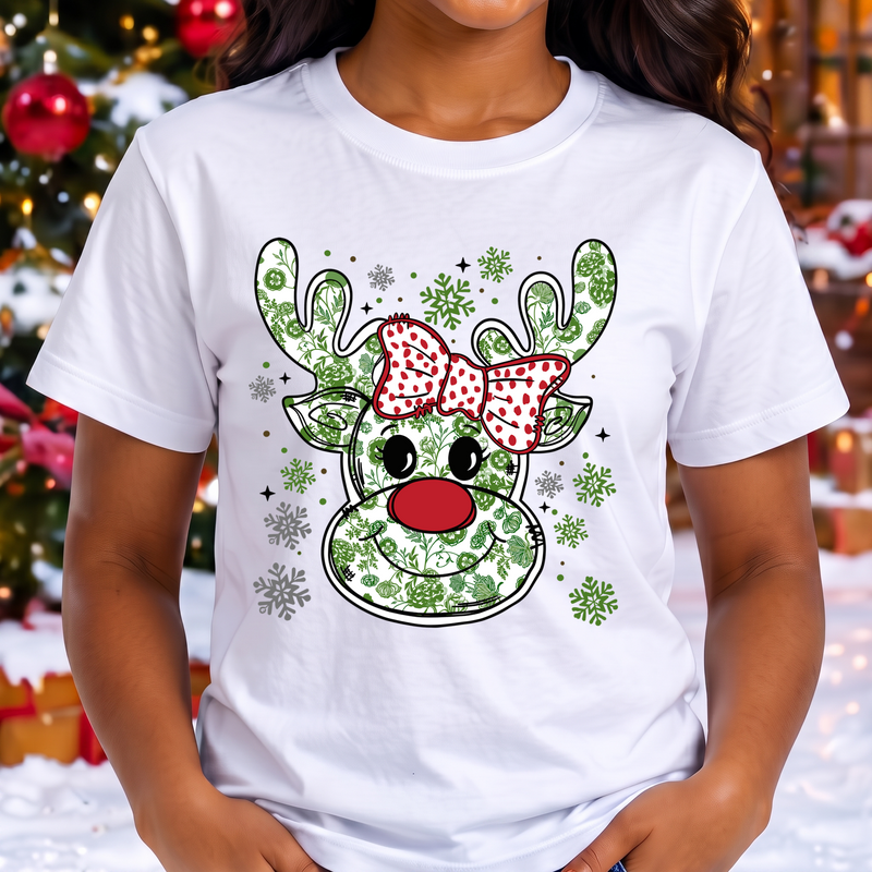 Polka Dot Bow & Snowflake Rudolph - DTF Transfer