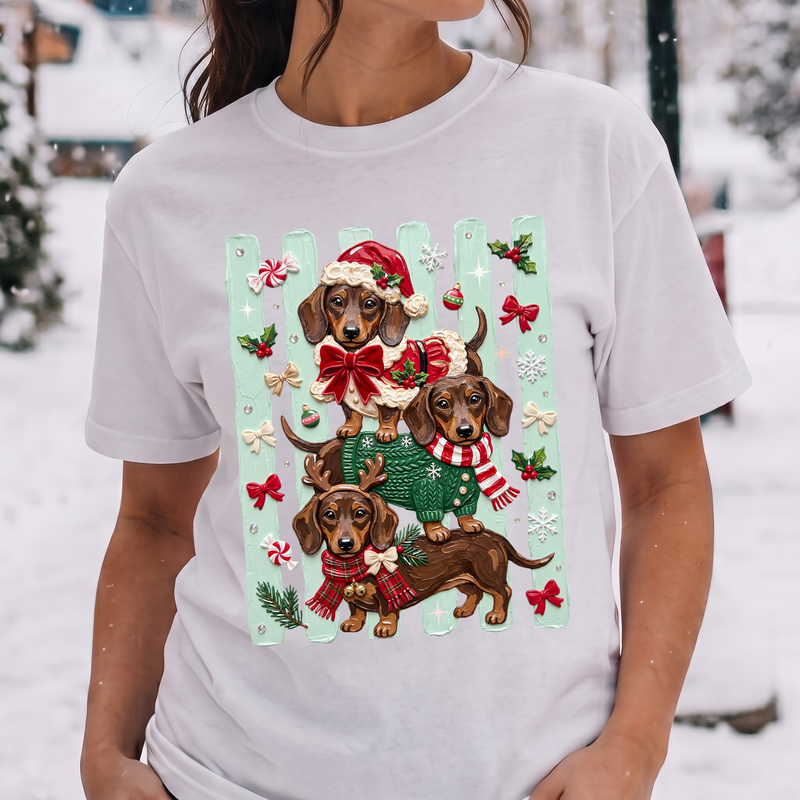 Christmas Wiener Dog Trio - DTF Transfer