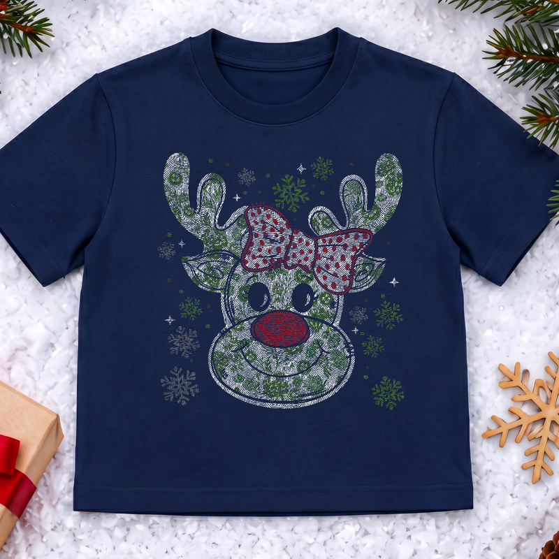 Polka Dot Bow & Snowflake Rudolph - DTF Transfer