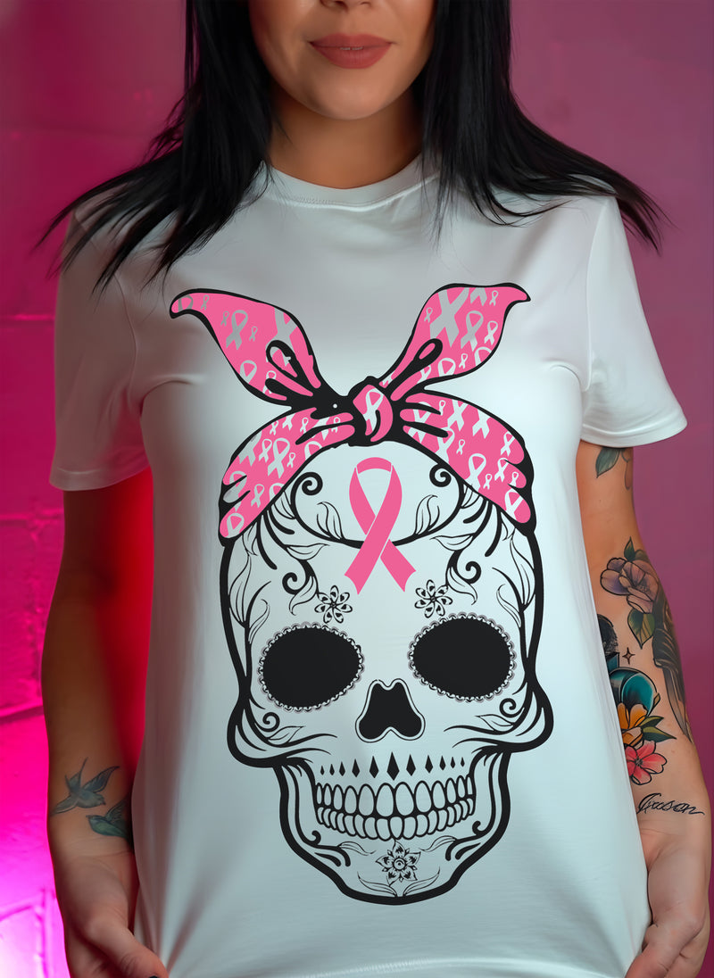 Breast Cancer Sugar Skull - DTF Transfer