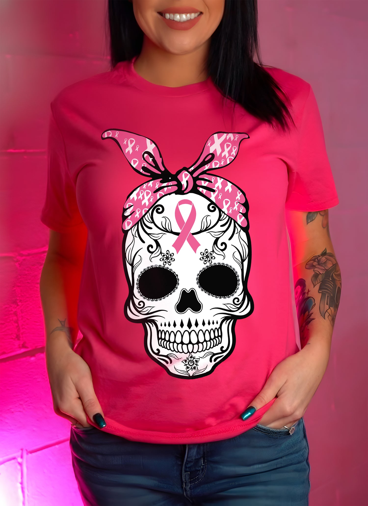 Breast Cancer Sugar Skull - DTF Transfer