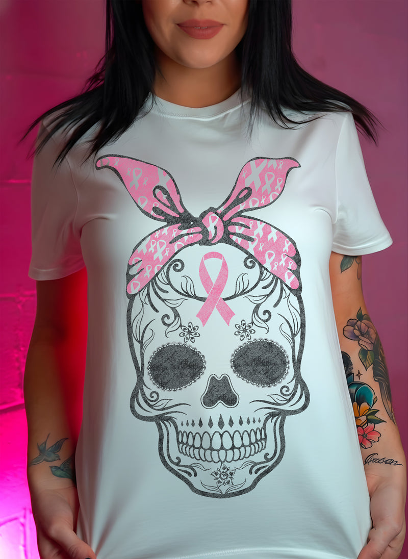 Breast Cancer Sugar Skull - DTF Transfer