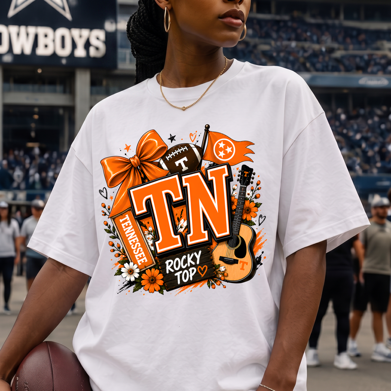 Tennessee Football & Acoustic Guitar Coquette - DTF Transfer