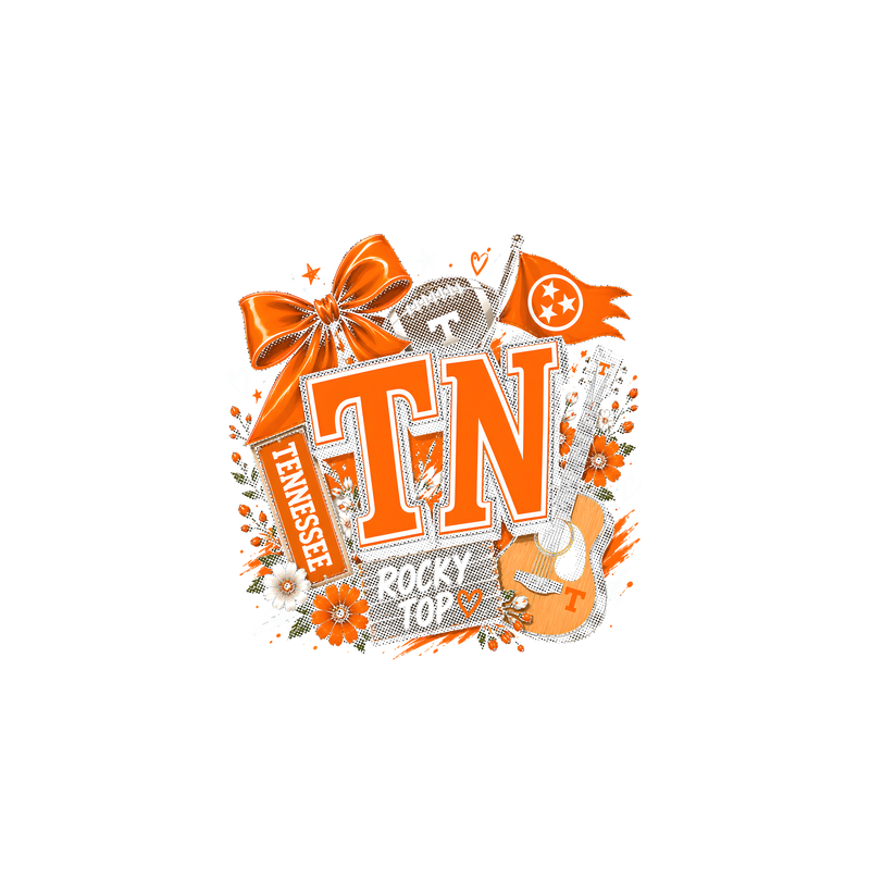 Tennessee Football & Acoustic Guitar Coquette - DTF Transfer