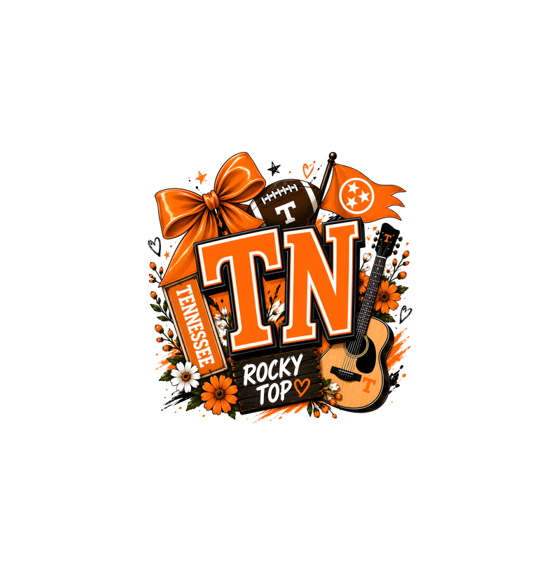 Tennessee Football & Acoustic Guitar Coquette - DTF Transfer