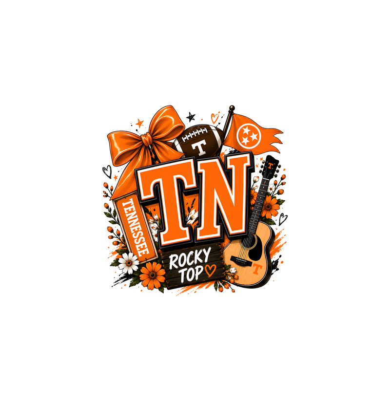 Tennessee Football & Acoustic Guitar Coquette - DTF Transfer