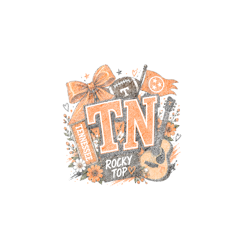 Tennessee Football & Acoustic Guitar Coquette - DTF Transfer