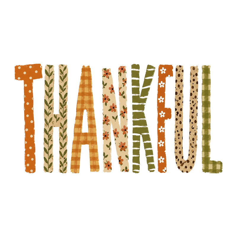 Thankful Autumn Pattern Block: Distressed Floral, Buffalo Plaid & Polka Dot - DTF Transfer