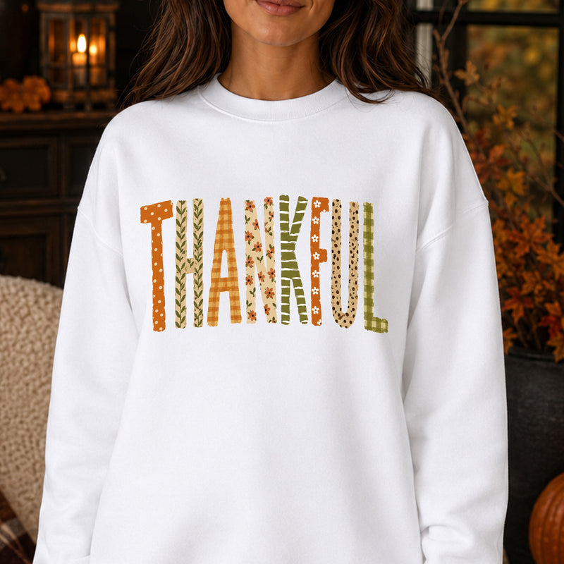 Thankful Autumn Pattern Block: Distressed Floral, Buffalo Plaid & Polka Dot - DTF Transfer
