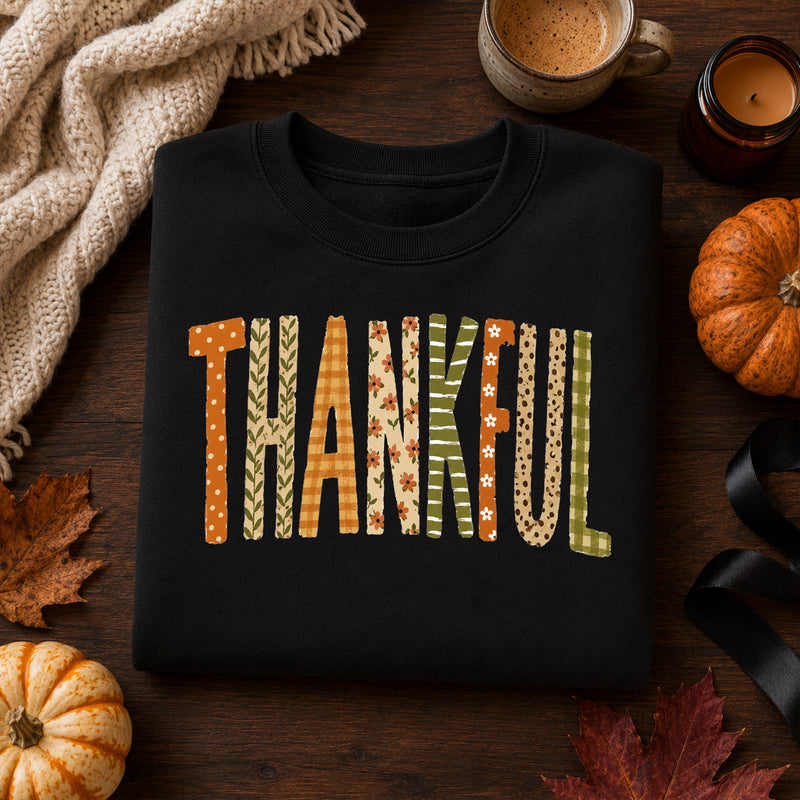 Thankful Autumn Pattern Block: Distressed Floral, Buffalo Plaid & Polka Dot - DTF Transfer