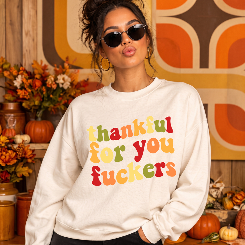 Thankful For You Retro Groovy Friendsgiving Typography - DTF Transfer