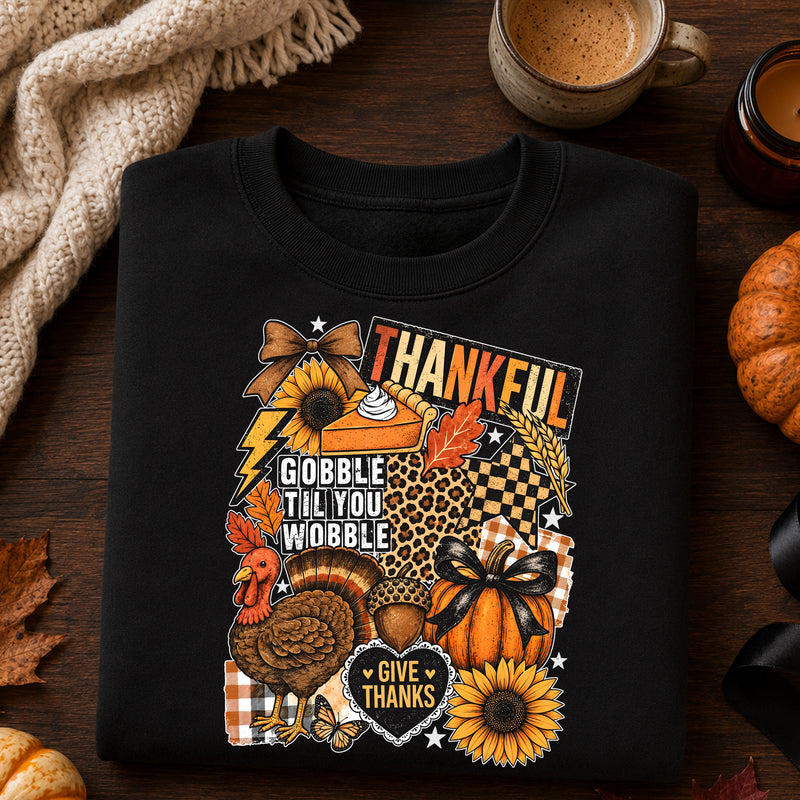 Thankful & Gobble Til You Wobble: Retro Fall Collage - DTF Transfer