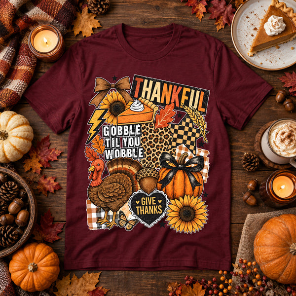 Thankful & Gobble Til You Wobble: Retro Fall Collage - DTF Transfer