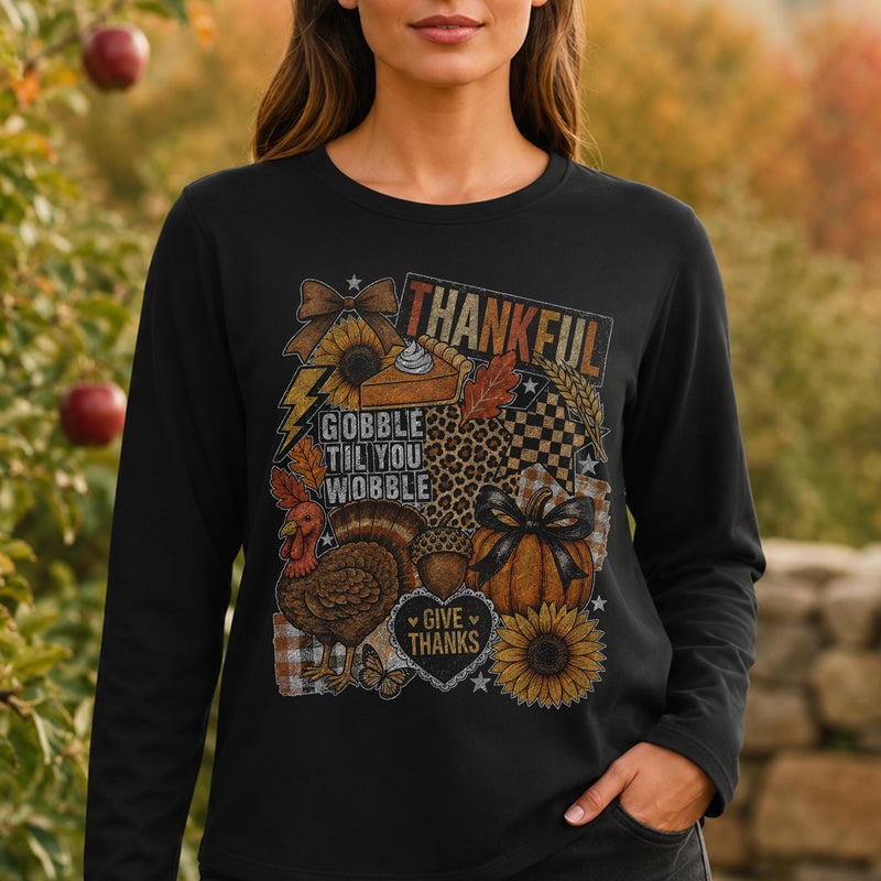 Thankful & Gobble Til You Wobble: Retro Fall Collage - DTF Transfer