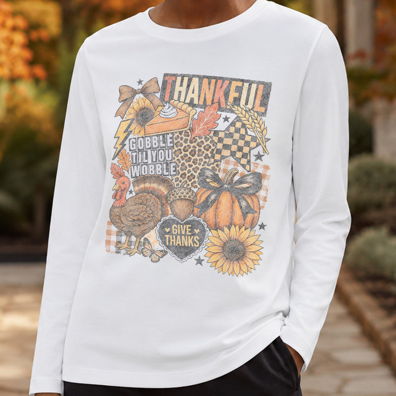 Thankful & Gobble Til You Wobble: Retro Fall Collage - DTF Transfer