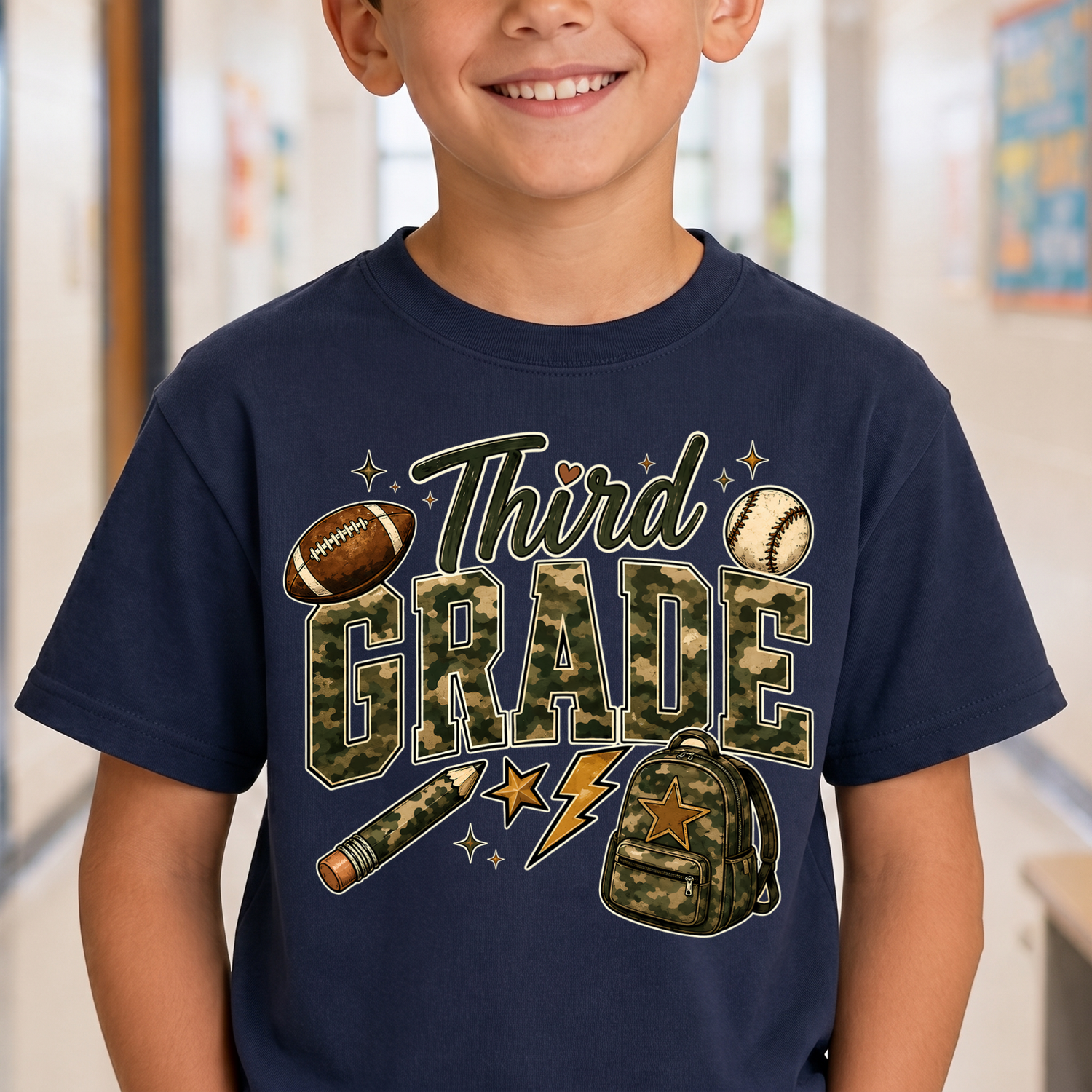 Camo Third Grade Back-to-School Sports - DTF Transfer