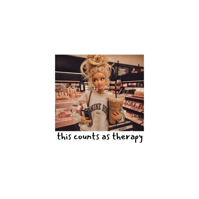 Retail Therapy Doll & Iced Coffee DTF Transfer
