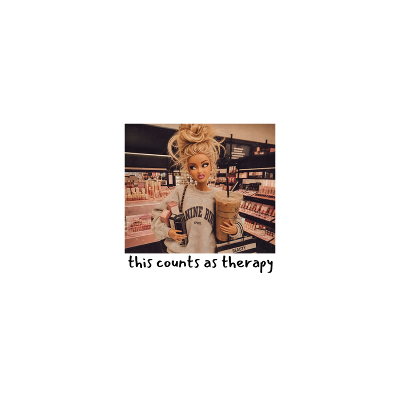 Retail Therapy Doll & Iced Coffee DTF Transfer