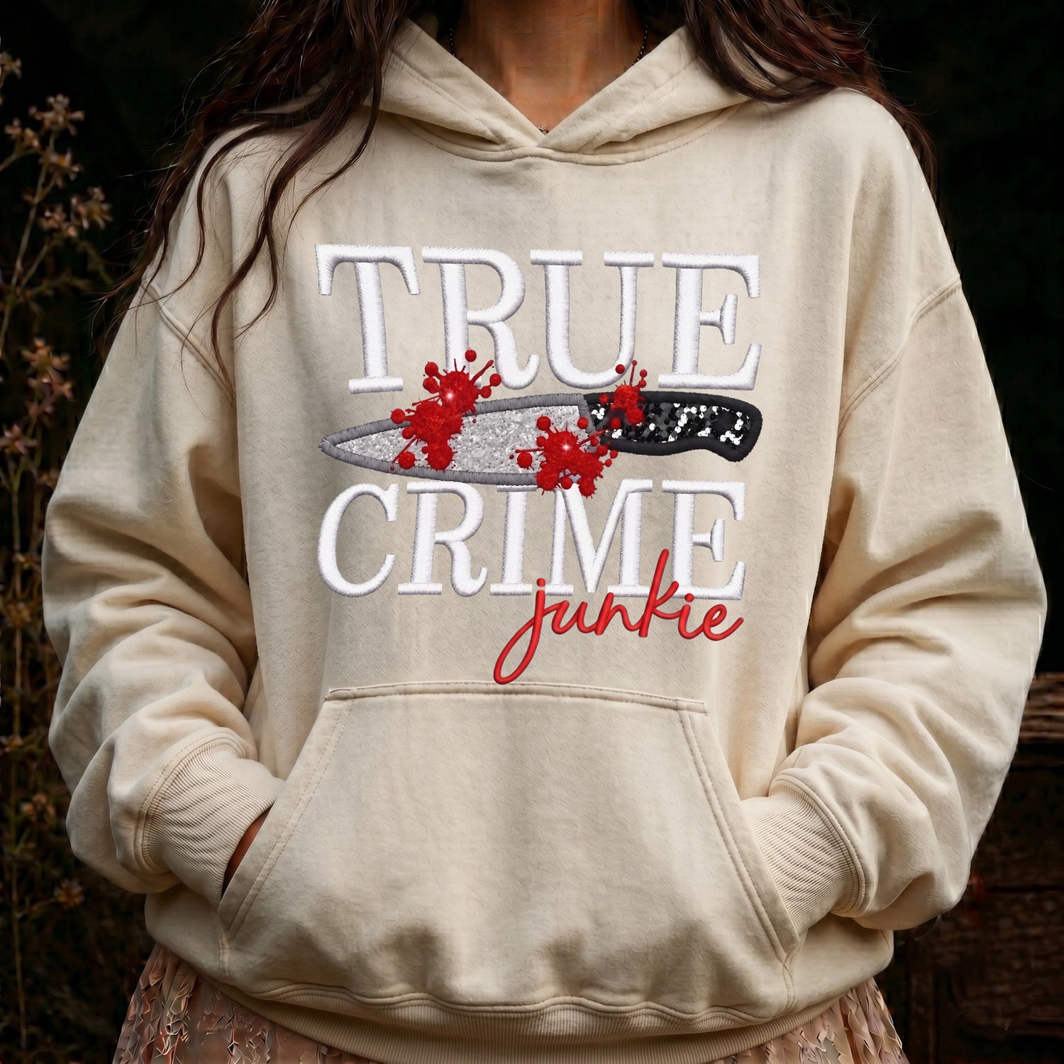 Faux Embroidery True Crime Junkie - DTF Transfer