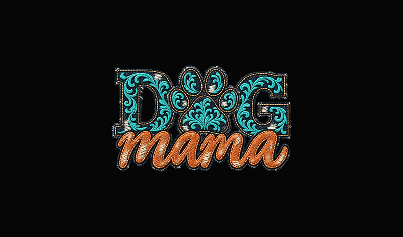 Western Distressed Denim & Turquoise Dog Mama Faux Tooled Leather - DTF Transfer
