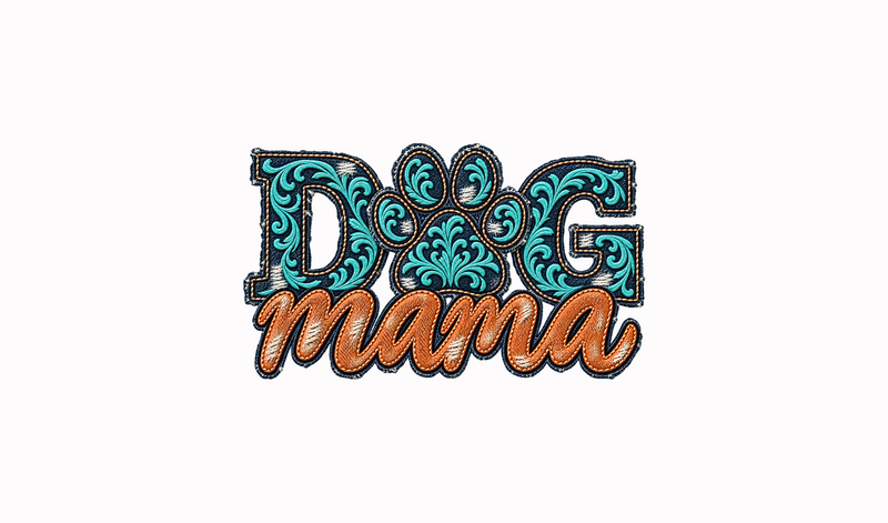 Western Distressed Denim & Turquoise Dog Mama Faux Tooled Leather - DTF Transfer