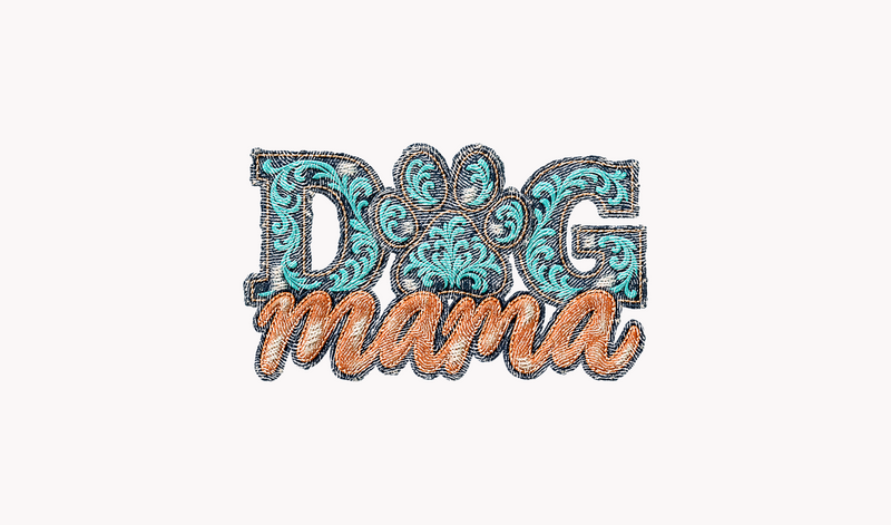 Western Distressed Denim & Turquoise Dog Mama Faux Tooled Leather - DTF Transfer
