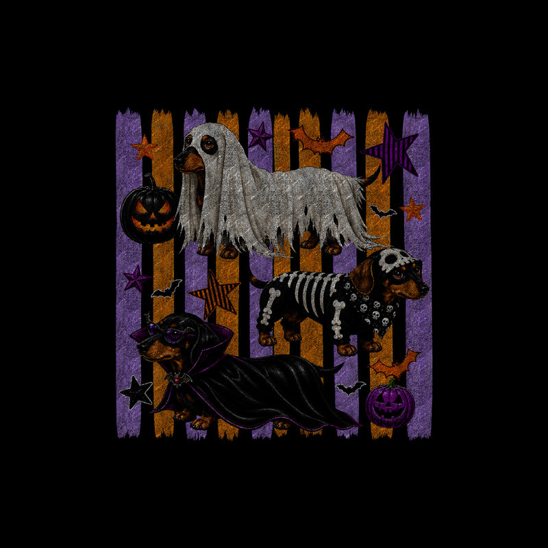 Dachshund Spooky Costumes, Orange & Purple Striped - DTF Transfer