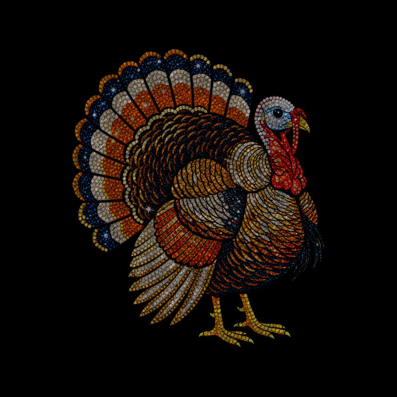 Faux Bedazzled Turkey: Shimmering Rhinestone Style Thanksgiving - DTF Transfer