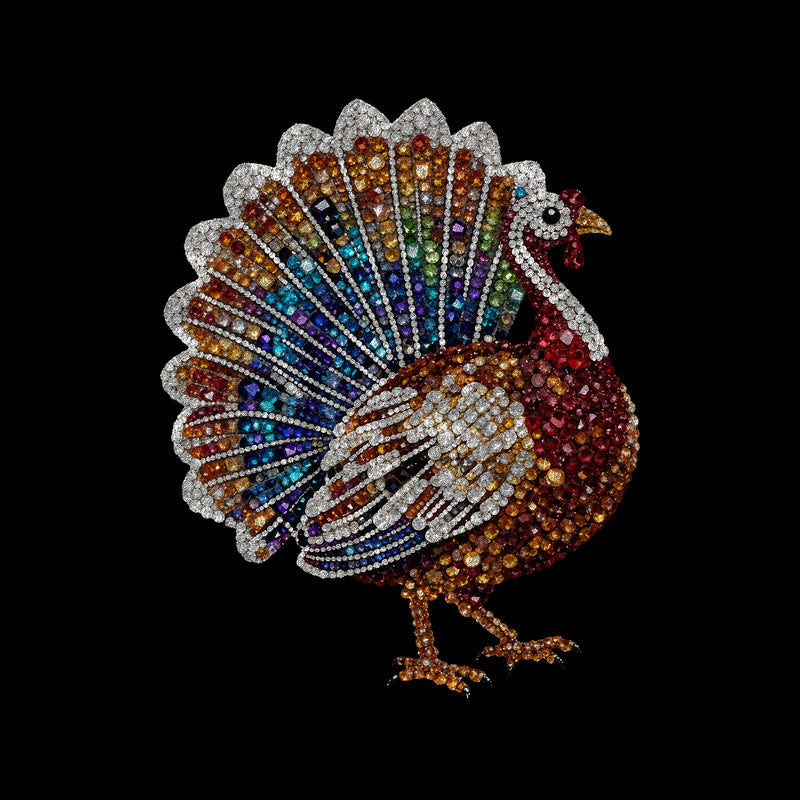 Faux Gemstone Turkey: Beaded Rhinestone & Autumn Glam Thanksgiving - DTF Transfer