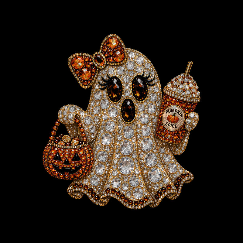 Faux Gemstone Ghost With Pumpkin Spice - DTF Transfer
