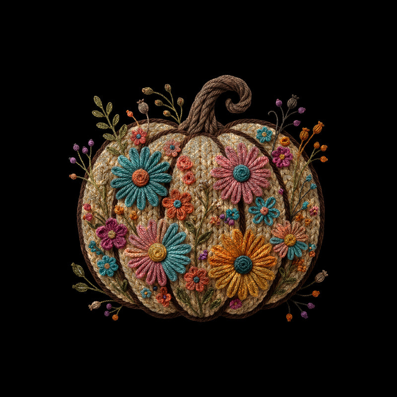 Faux Knitted Floral Pumpkin - DTF Transfer