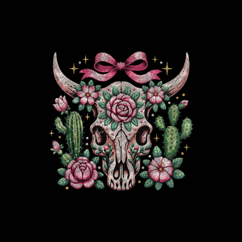 Desert Coquette Floral Bull Skull - DTF Transfer