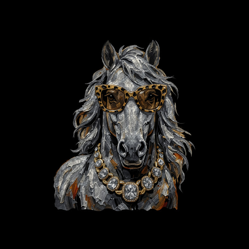 Glam Horse: Leopard Sunglasses & Diamond Necklace Western - DTF Transfer
