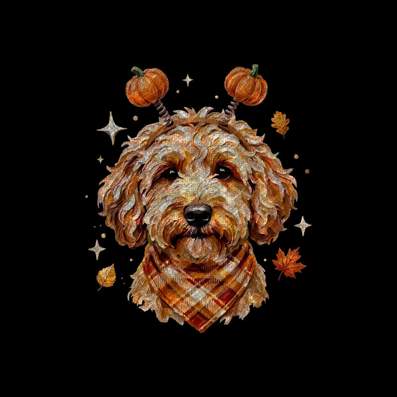 Autumn Goldendoodle Dog & Pumpkin Headband - DTF Transfer