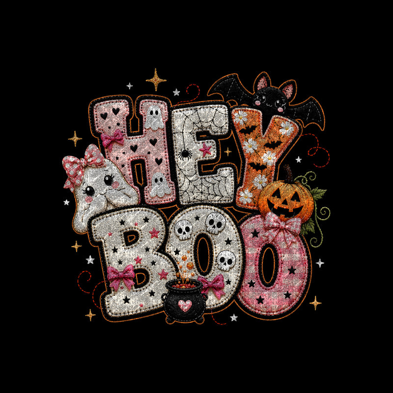 Faux Patchwork - Hey Boo Halloween - DTF Transfer