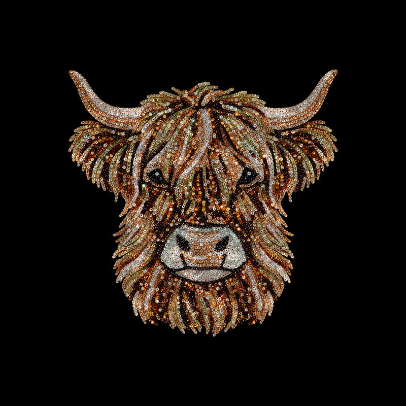 Highland Cow Faux Sequin: Beaded Shimmer & Western Glam - DTF Transfer