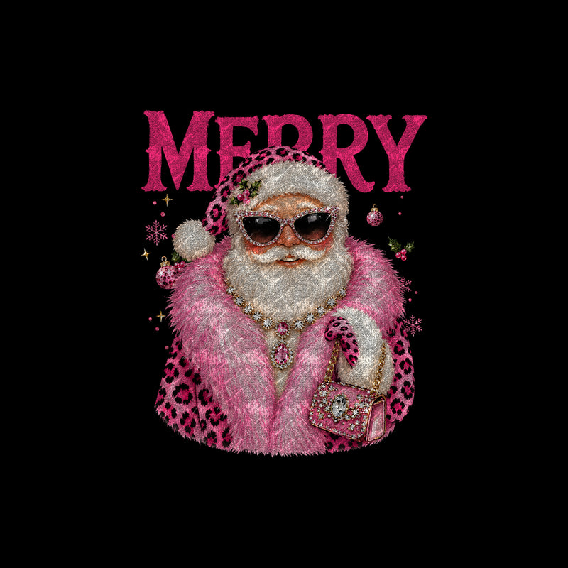 Boujee Santa With Pink Feather Boa - DTF Transfer
