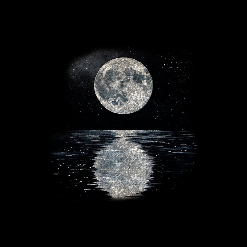Full Moon Ocean Reflection: Celestial Painterly Night Sky - DTF Transfer