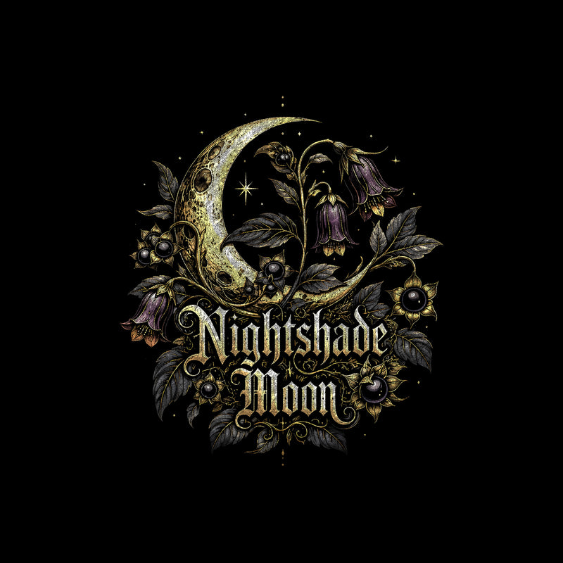 Nightshade Moon: Vintage Botanical Crescent Moon & Belladonna - DTF Transfer