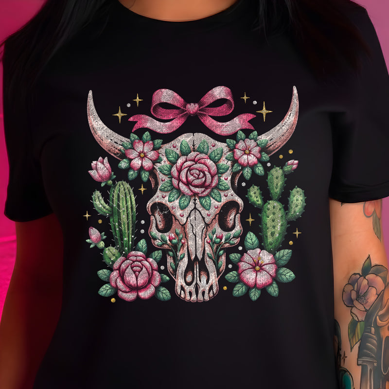 Desert Coquette Floral Bull Skull - DTF Transfer