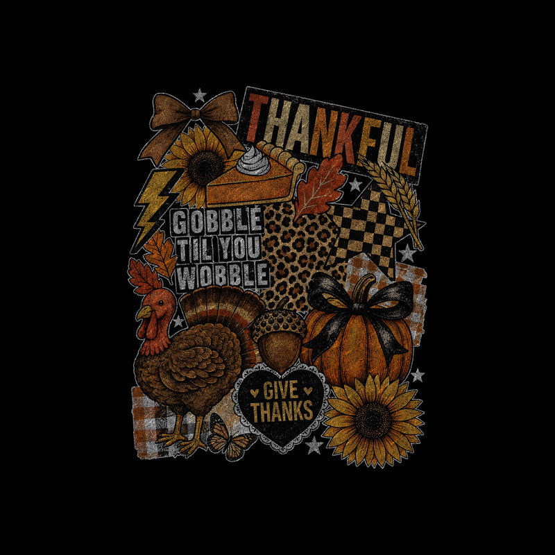 Thankful & Gobble Til You Wobble: Retro Fall Collage - DTF Transfer
