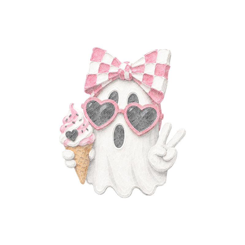 Cute Pink Bow Ghost & Ice Cream - DTF Transfer