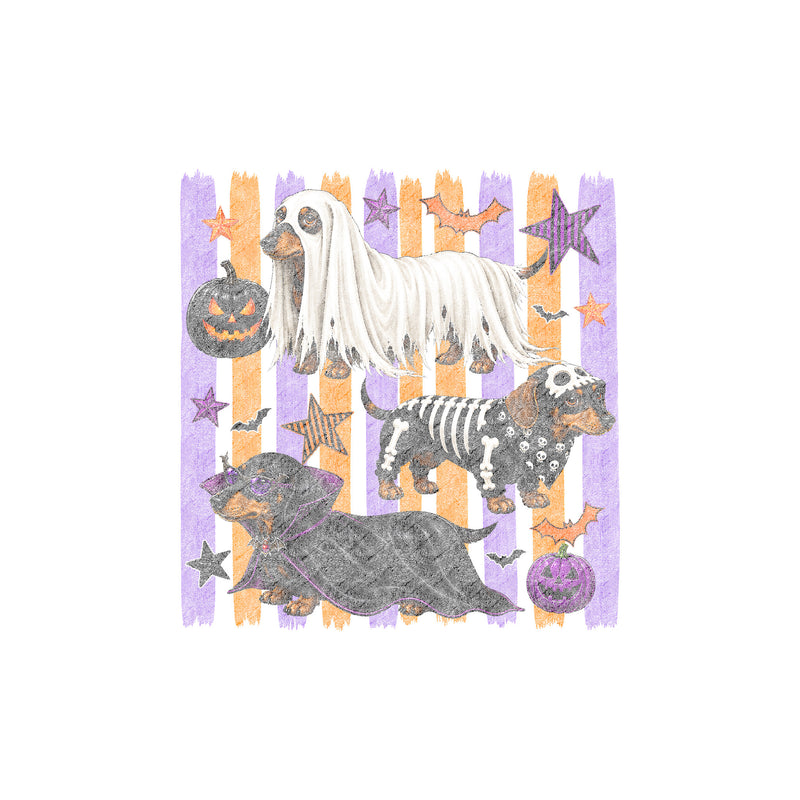 Dachshund Spooky Costumes, Orange & Purple Striped - DTF Transfer