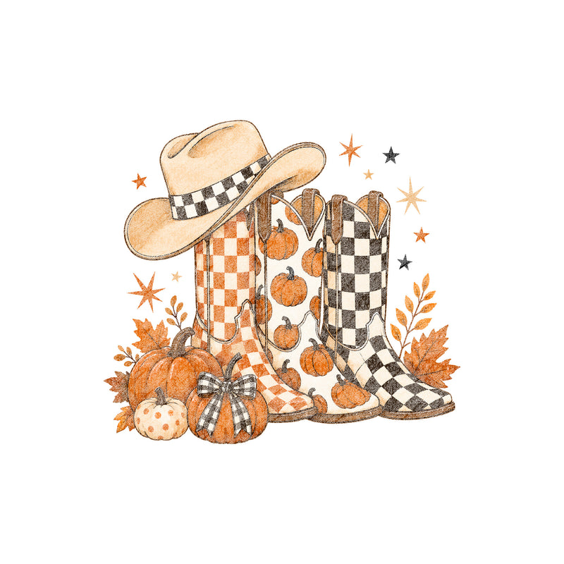 Fall Cowboy Boots & Pumpkins - DTF Transfer