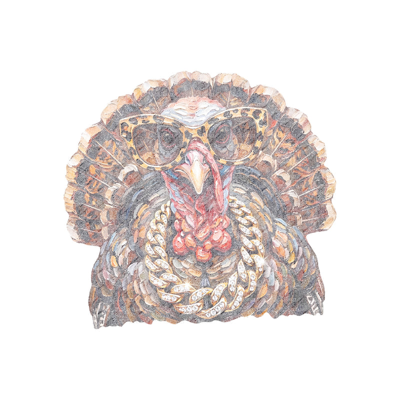 Faux Painted Fancy Turkey: Gold Chains & Leopard Glasses DTF Transfer