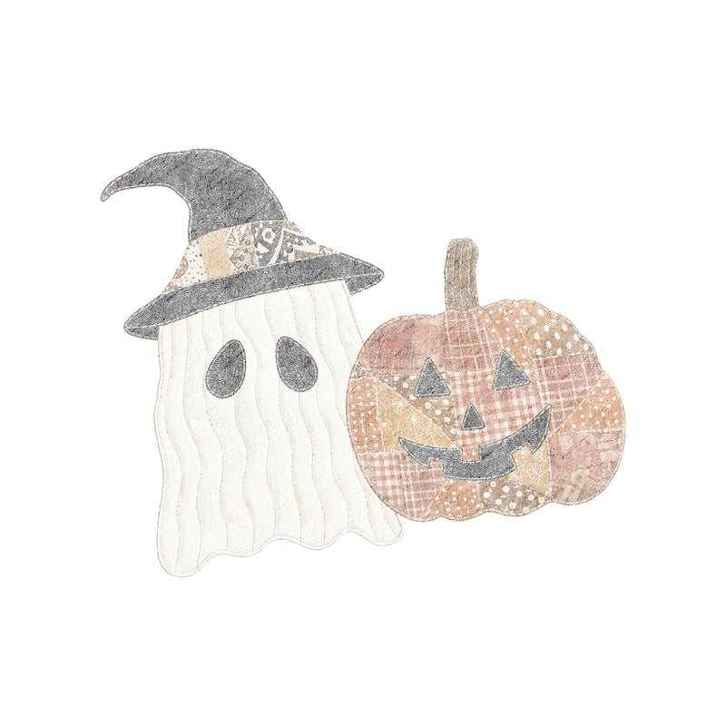 Faux Quilted Ghost & Patchwork Pumpkin - DTF Transfer
