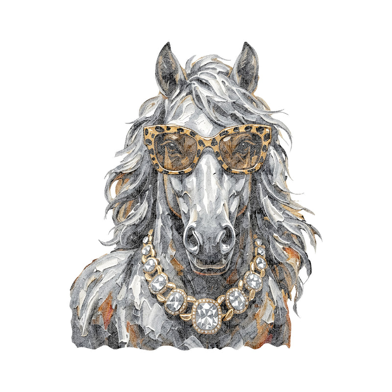 Glam Horse: Leopard Sunglasses & Diamond Necklace Western - DTF Transfer