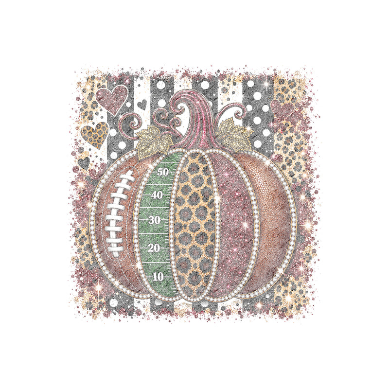 Faux Glitter Football Pumpkin & Leopard Stripes: Glam Game Day - DTF Transfer