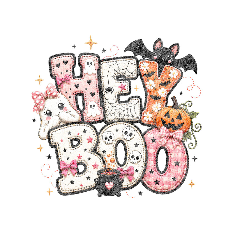 Faux Patchwork - Hey Boo Halloween - DTF Transfer