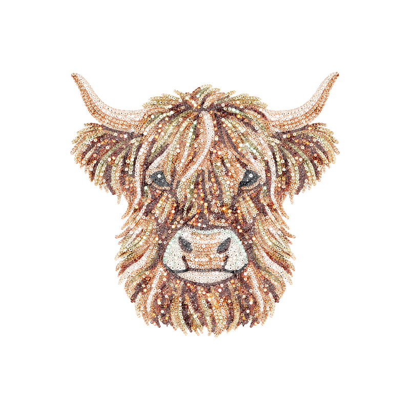 Highland Cow Faux Sequin: Beaded Shimmer & Western Glam - DTF Transfer